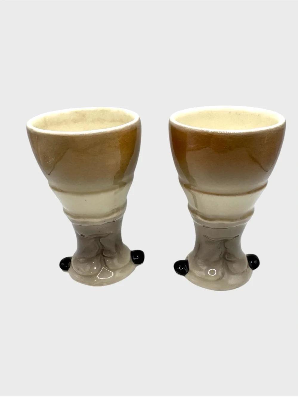 Vintage Ceramic Humpty Egg Cups in Cream and Brown